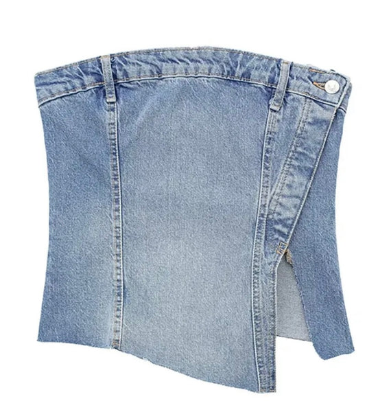 Women Fashion Strapless Denim Crop Top