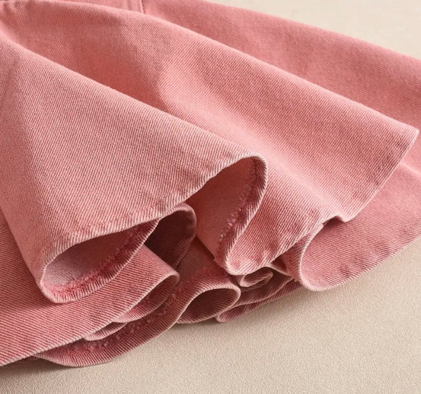 Women Sexy Pink Pleated Denim Skirt