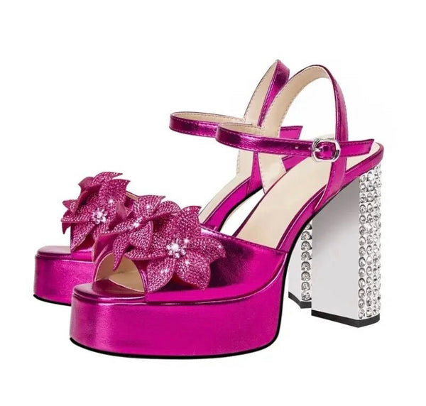 Women Fashion Floral Platform Bling Heel Sandals