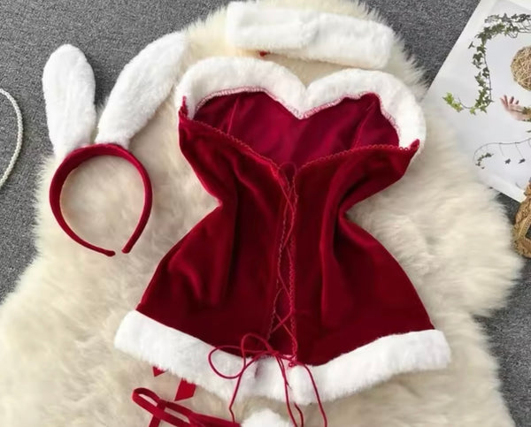 Women Sexy Faux Fur Velour Lingerie Set