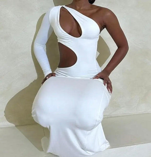 Women Sexy One Shoulder Full Sleeve Cut Out Maxi Dress