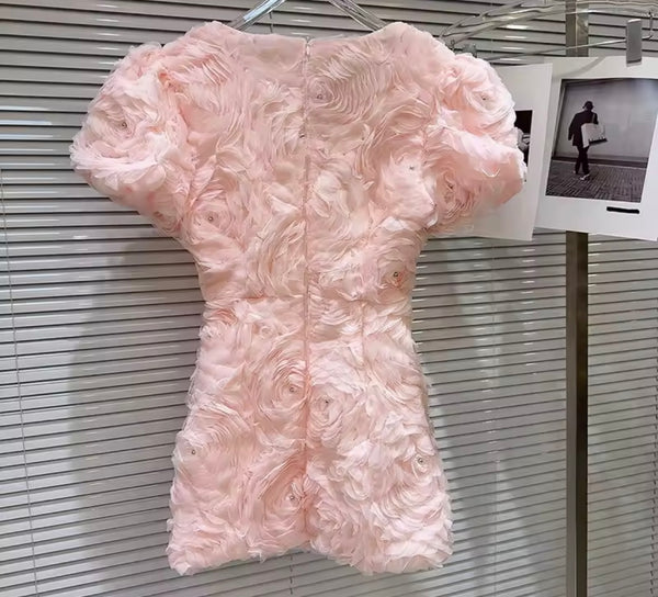 Women Sexy Short Sleeve Bling 3D Floral Dress