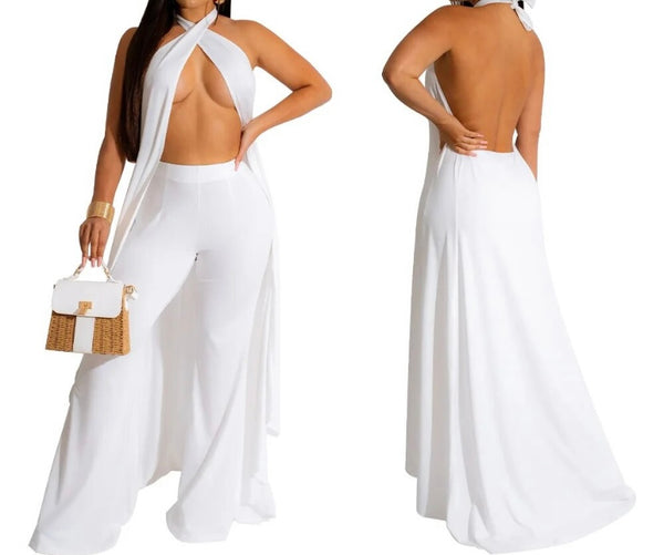 Women Sexy Halter Open Back Sleeveless Two Piece Pant Set