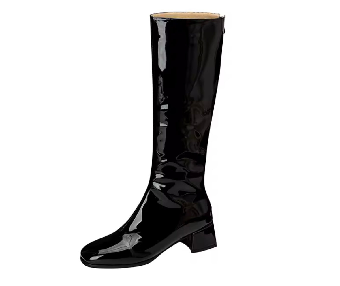 Women Color Patent Leather Fashion Flat Knee High Boots