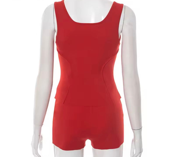 Women Sexy Sleeveless Double Zipper Two Piece Short Set