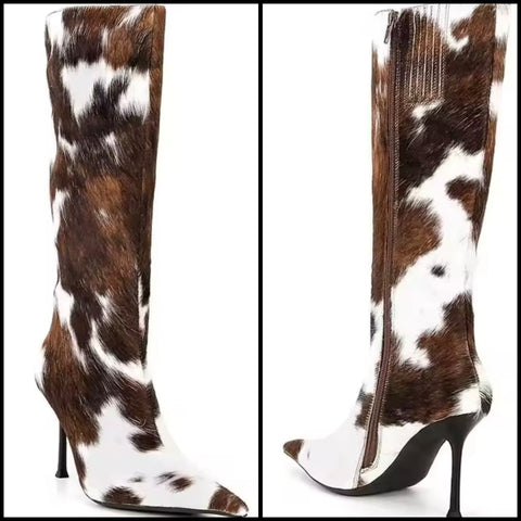 Women Fashion Animal Print Mohair Knee High Boots