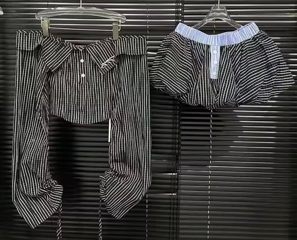 Women Fashion Off The Shoulder Full Sleeve Striped Two Piece Skirt Set