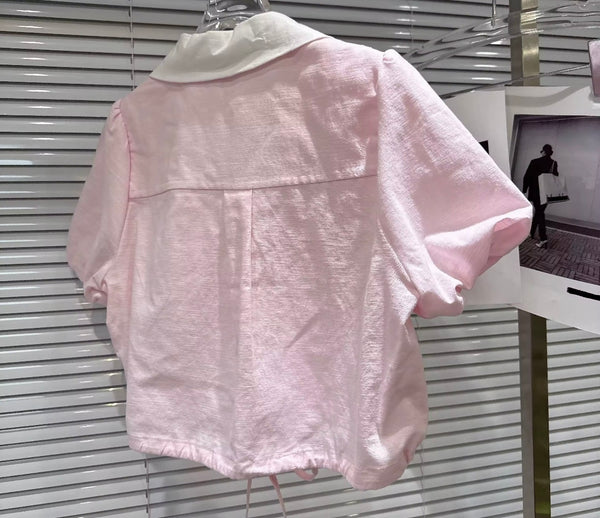 Women Collar Button Up Short Sleeve Sexy Two Piece Skirt Set