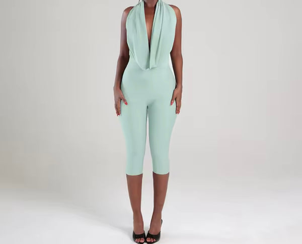 Women Sexy Fashion Halter Sleeveless Open Back Romper