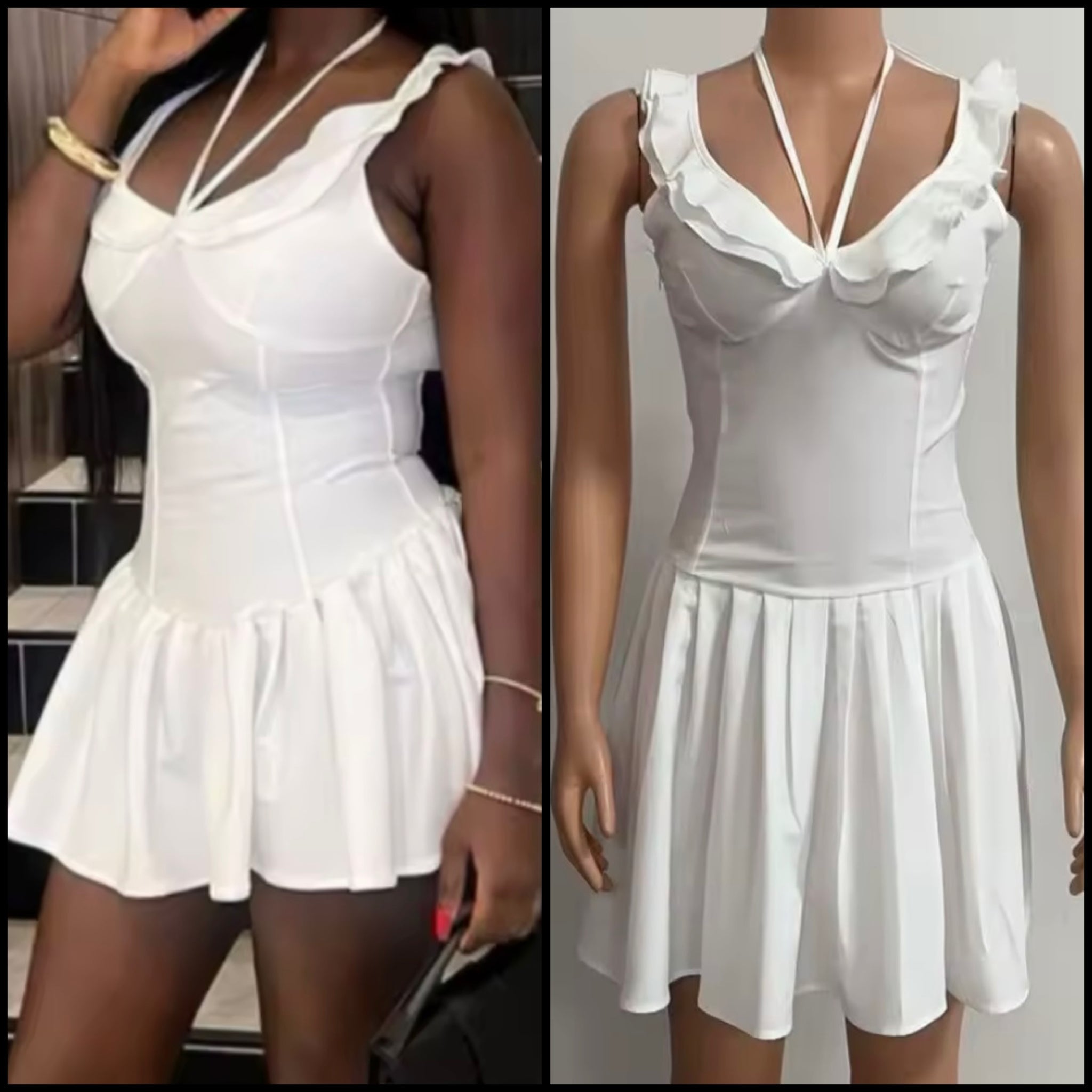 Women White Ruffled Sleeveless Sexy Dress