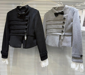 Women Fashion Bow Button Up Jacket