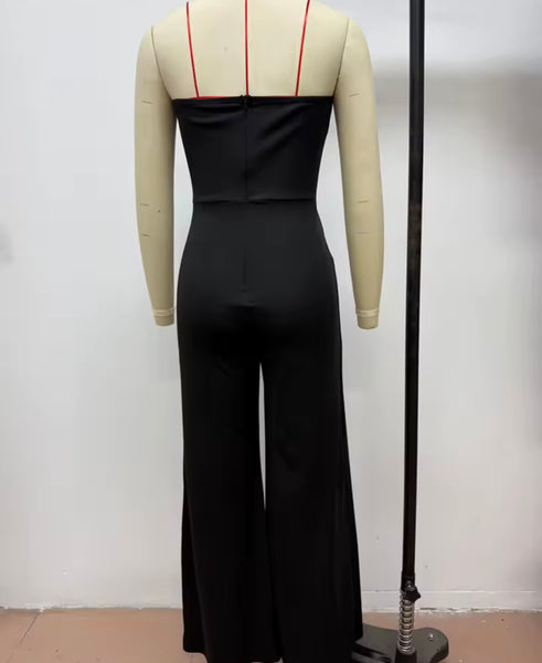 Women Sexy Strapless Button Striped Asymmetrical Jumpsuit