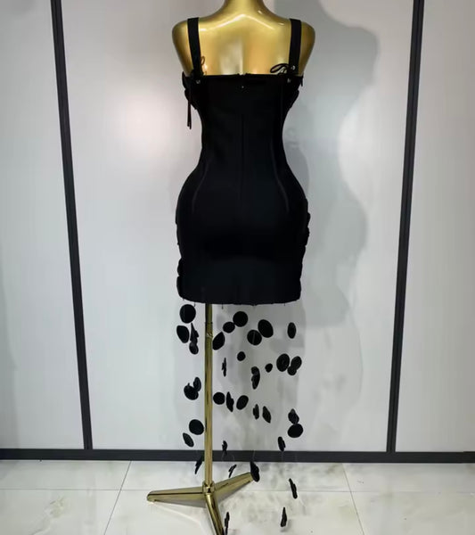 Women Black Sexy Sleeveless Printed Mesh Patchwork Dress
