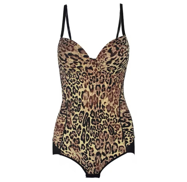 Women Sexy Sleeveless Leopard Mesh Bodysuit Lingerie
