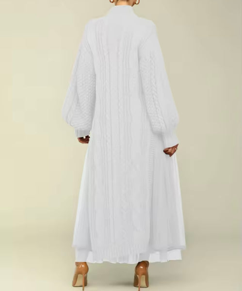 Women Turtleneck Full Sleeve Knitted Sweater Maxi Dress