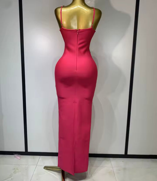 Women Pink Rhinestone Sexy Sleeveless Maxi Dress