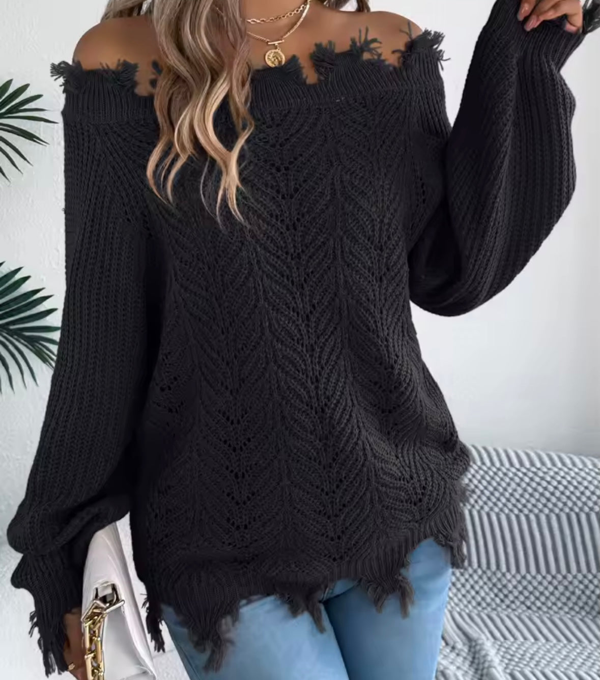 Women Color Fashion Off The Shoulder Knitted Sweater Top