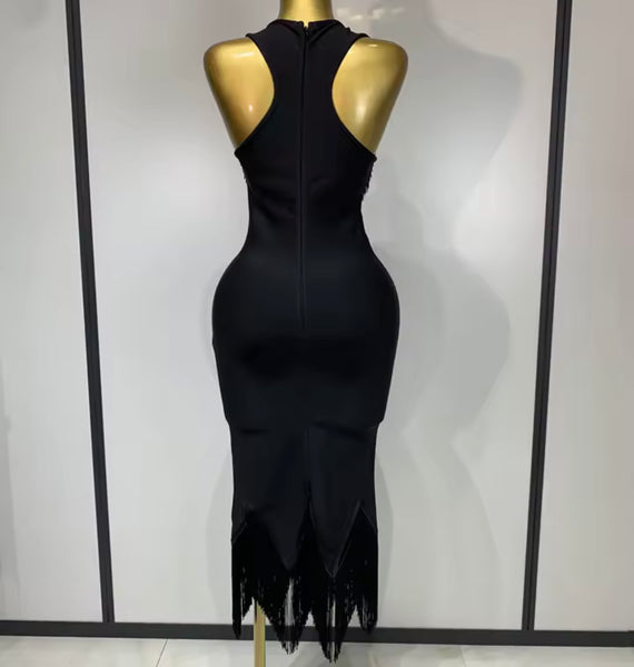 Women Sexy Sleeveless Fringe Tassel Maxi Dress