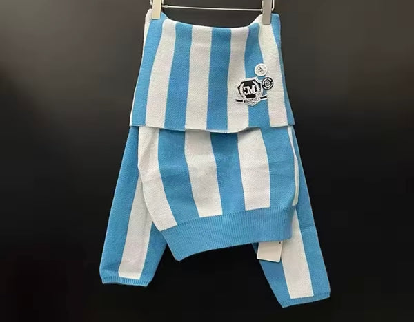 Women Off The Shoulder Striped Full Sleeve Two Piece Short Set