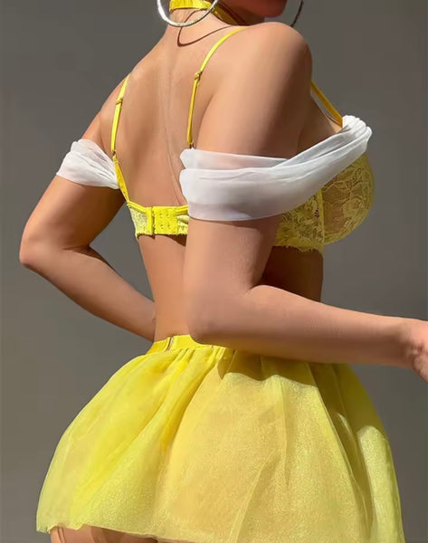 Women Sexy Yellow Choker Chain Lingerie Set