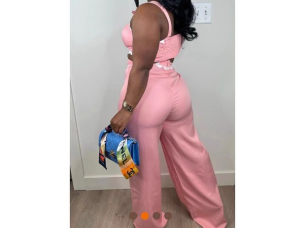 Women Sleeveless Crop Fashion Two Piece Pant Set