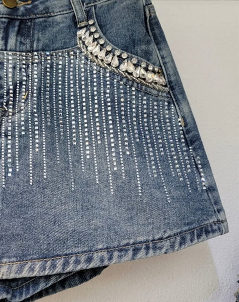 Women Fashion Denim Bling Patchwork Skirt