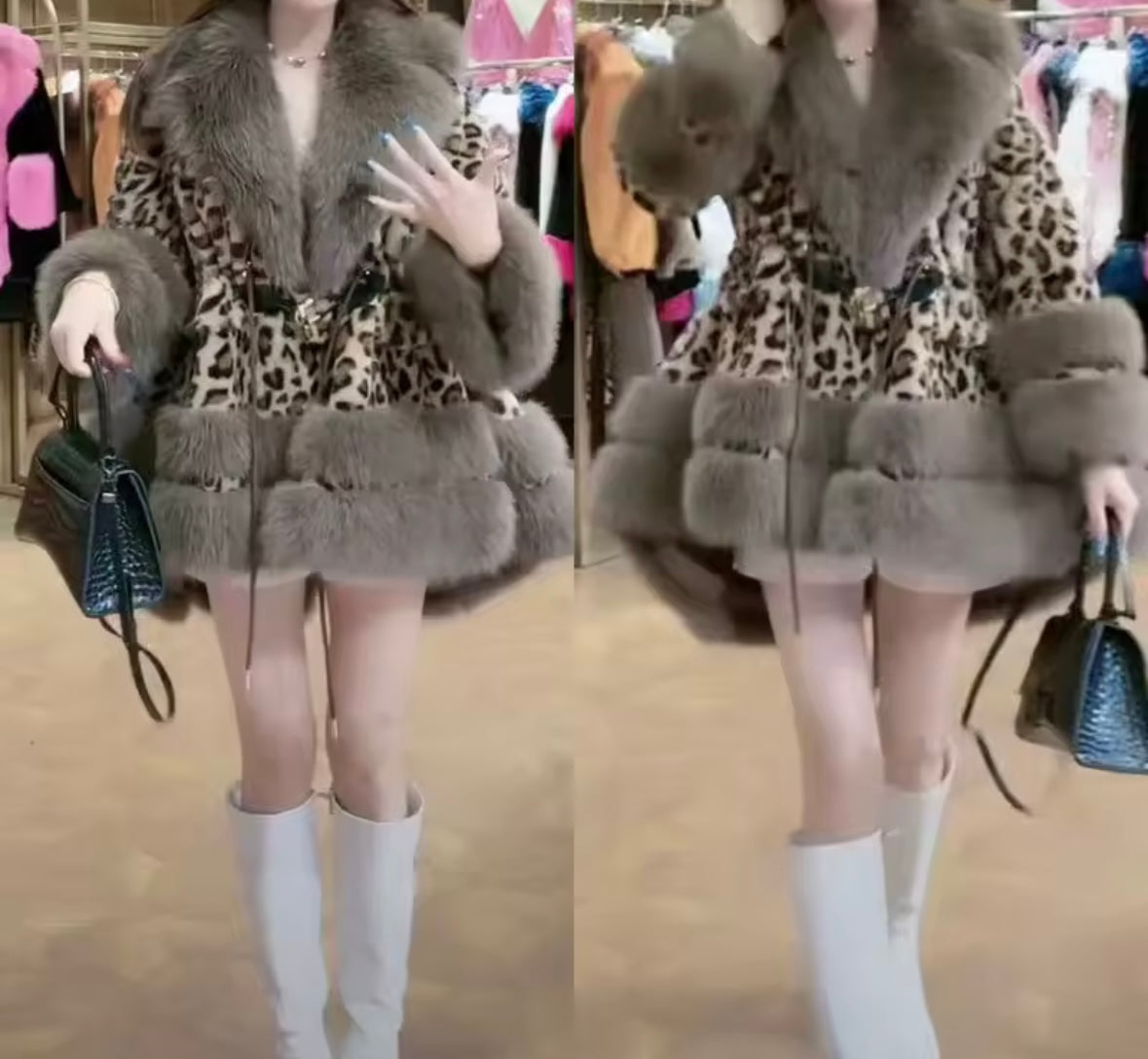 Women Fashion Color Faux Fur Asymmetrical Jacket