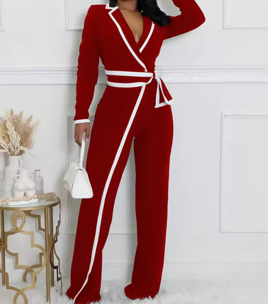 Women Fashion V-Neck Striped Full Sleeve Jumpsuit