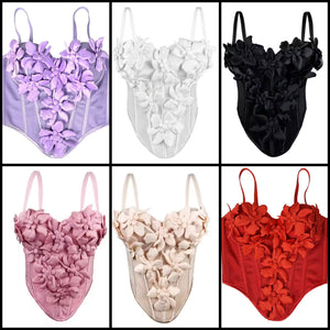 Women 3D Floral Sleeveless Color Fashion Corset Top