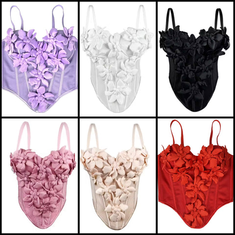 Women 3D Floral Sleeveless Color Fashion Corset Top