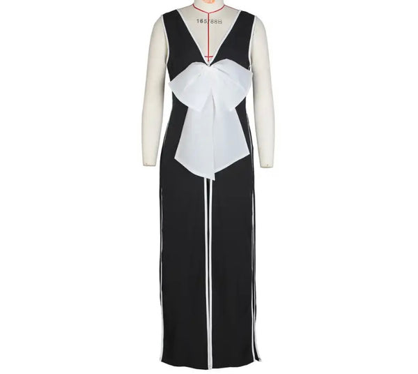 Women Sexy Fashion Sleeveless B&W Bow Long Top