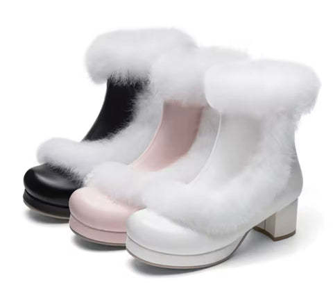 Women Color Fashion Fur Faux Leather Ankle Boots