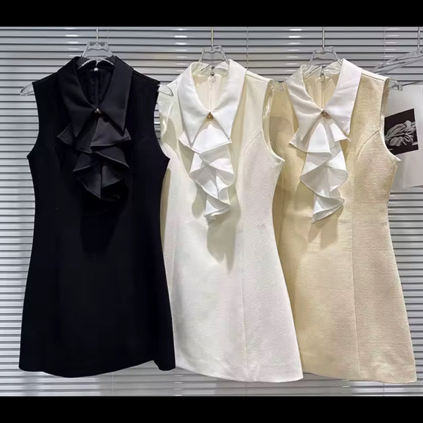 Women Sleeveless Collar Ruffle Fashion Dress