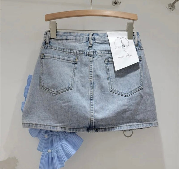 Women Color Floral Patchwork Fashion Denim Skirt