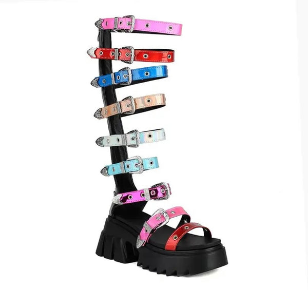 Women Fashion Colorful Buckled Platform Gladiator Sandals