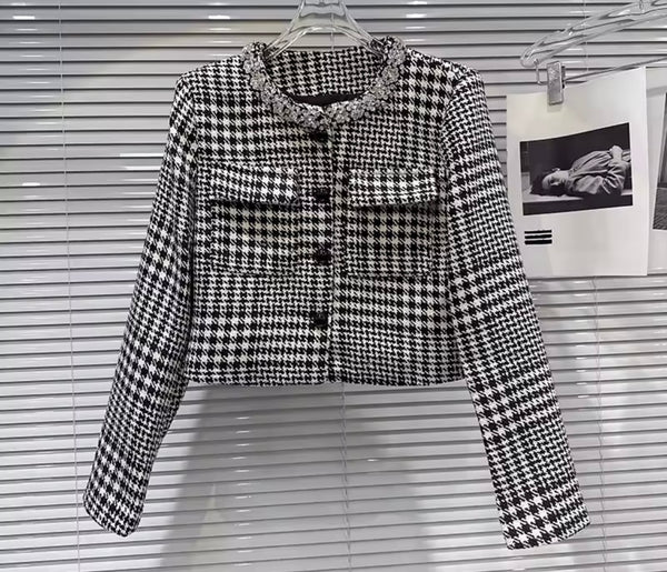 Women Fashion Plaid Button Up Blazer Two Piece Wrap Short Set