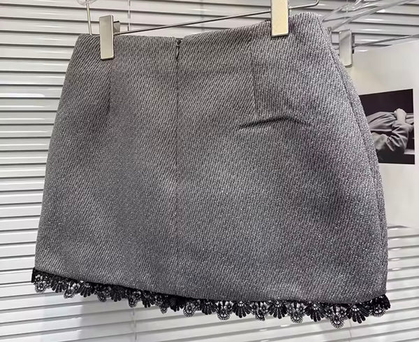 Women Sexy Sleeveless Lace Tweed Bow Two Piece Skirt Set