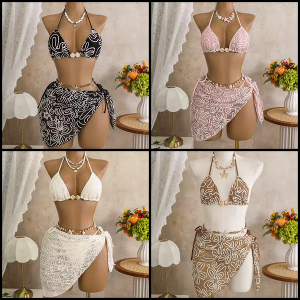 Women Sexy Halter Printed Bikini Cover Up Set