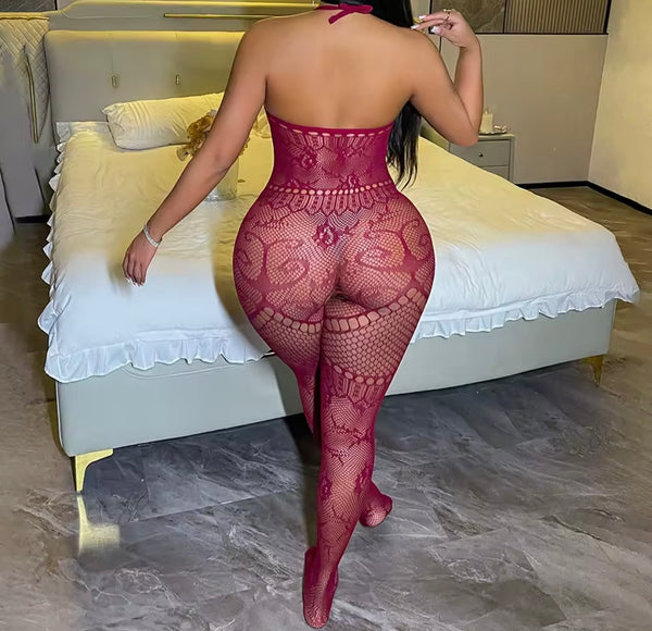 Women Sexy Halter Sleeveless Fishnet Bodystocking Lingerie