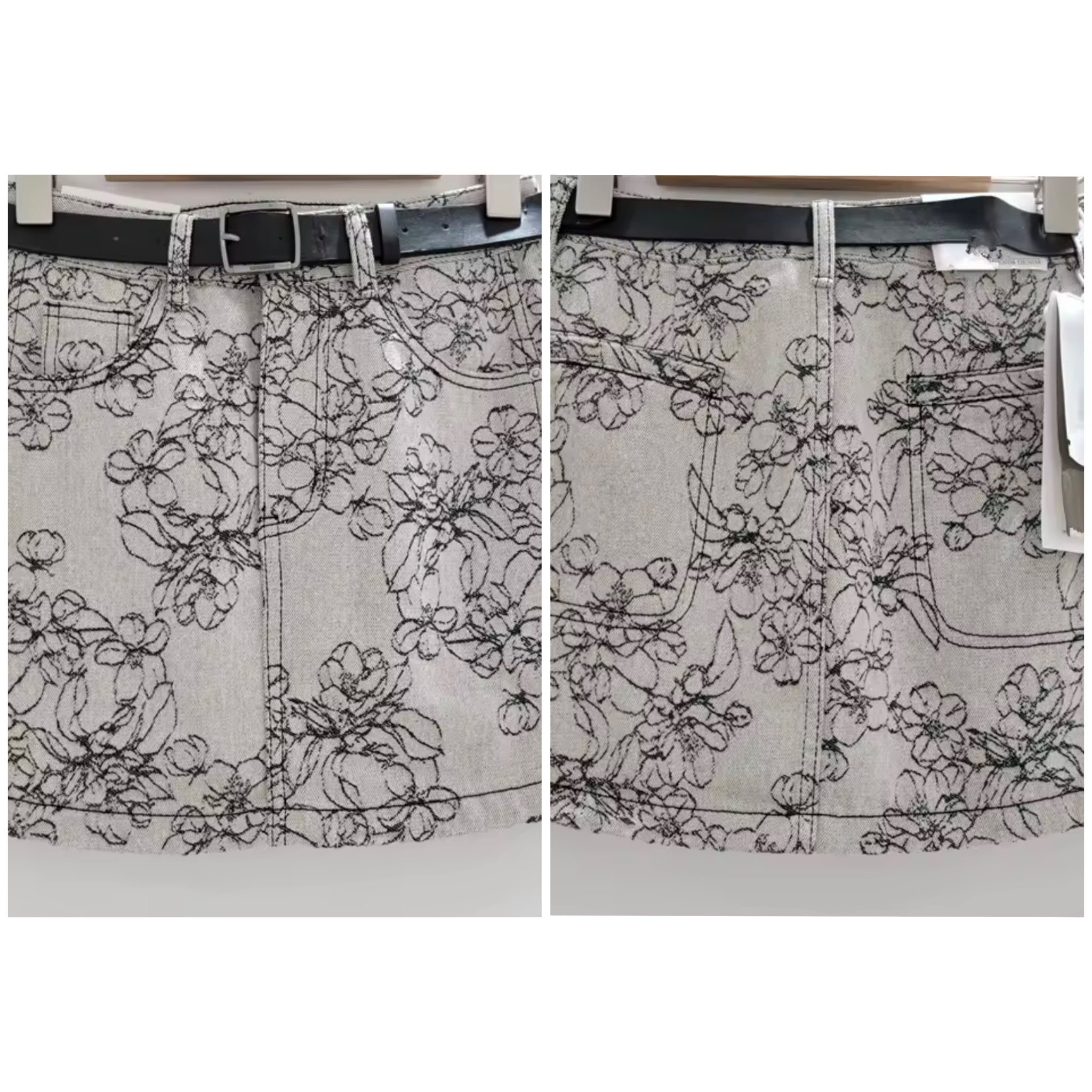 Women Fashion Gray Embroidered Floral Denim Skirt