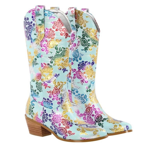 Women Floral Fashion Western Boots