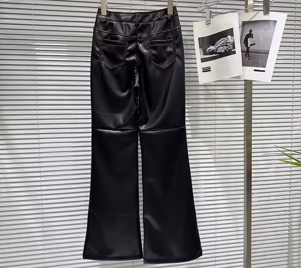 Women Sexy Lace Strapless Corset Two Piece Faux Leather Pant Set