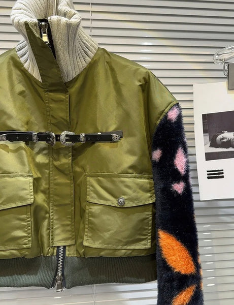 Women Fashion Multicolored Print Zip Up Jacket