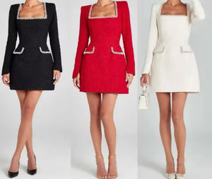Women Sexy Full Sleeve Tweed Fashion Dress