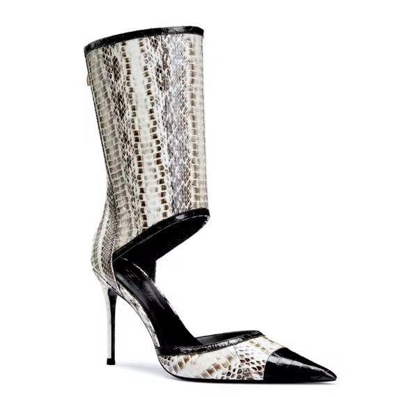 Women Fashion Pointed Toe Animal Print High Heel Boots