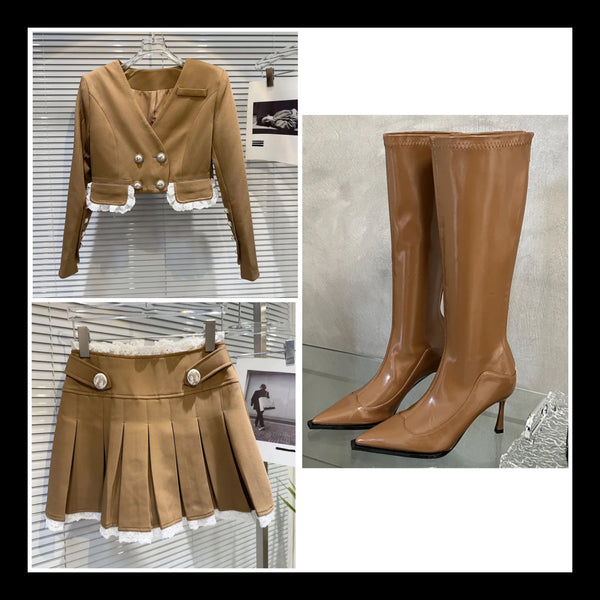 Women Fashion Pointed Toe Patent Leather Knee High Boots