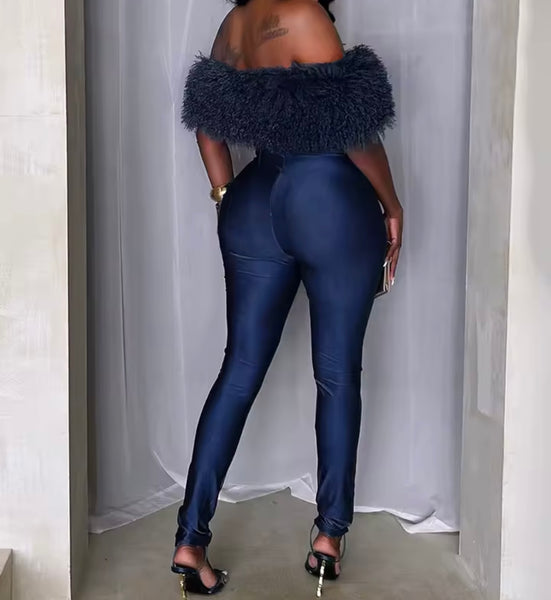 Women Fashion Fur Strapless Jumpsuit