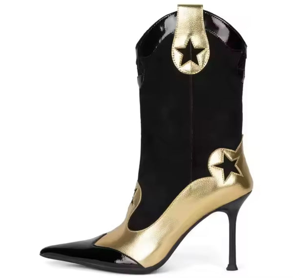 Women Fashion Color Patchwork Star High Heel Ankle Boots