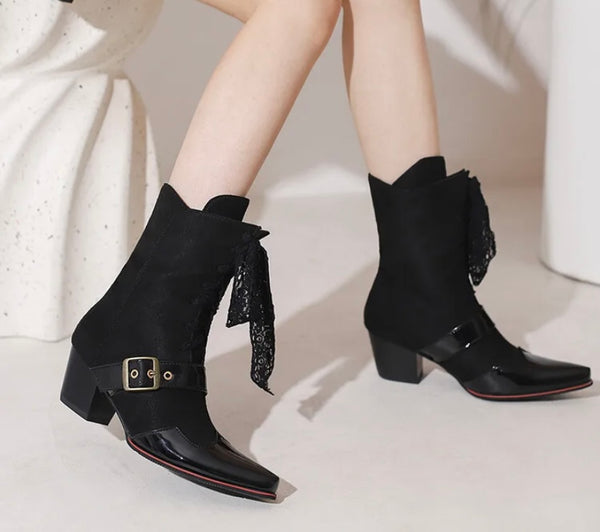 Women Fashion Printed Lace Up Ankle Western Boots