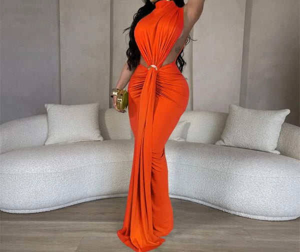 Women Sexy Solid Color Sleeveless Maxi Dress